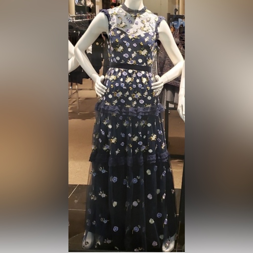 NWT Happily Grey x AQUA Embroidered Maxi Dress Floral Size S Prom Dress & Gown - Picture 5 of 9
